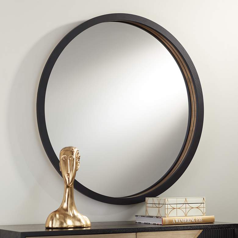 Image 1 Handrie Black And Gold 32 1/2 inch Round Wall Mirror