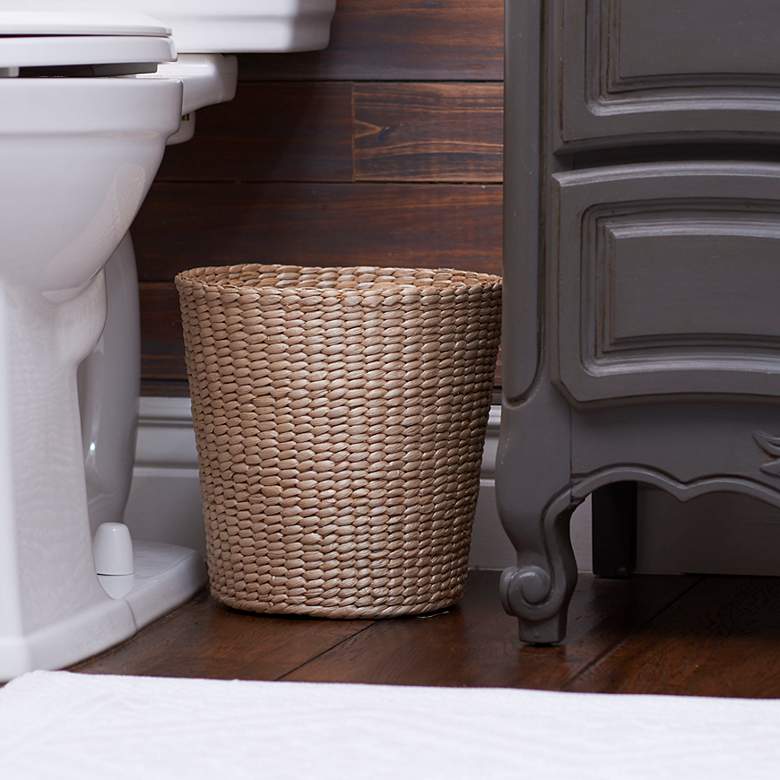 Image 1 Handwoven Cattail Wicker Waste Basket