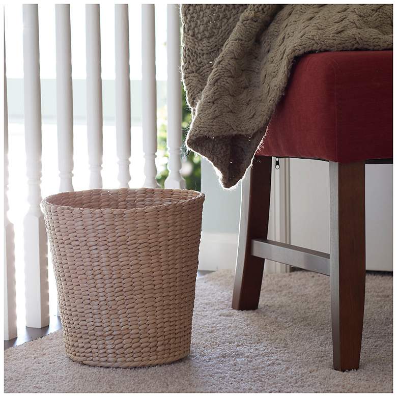 Image 7 Handwoven Cattail Wicker Waste Basket more views