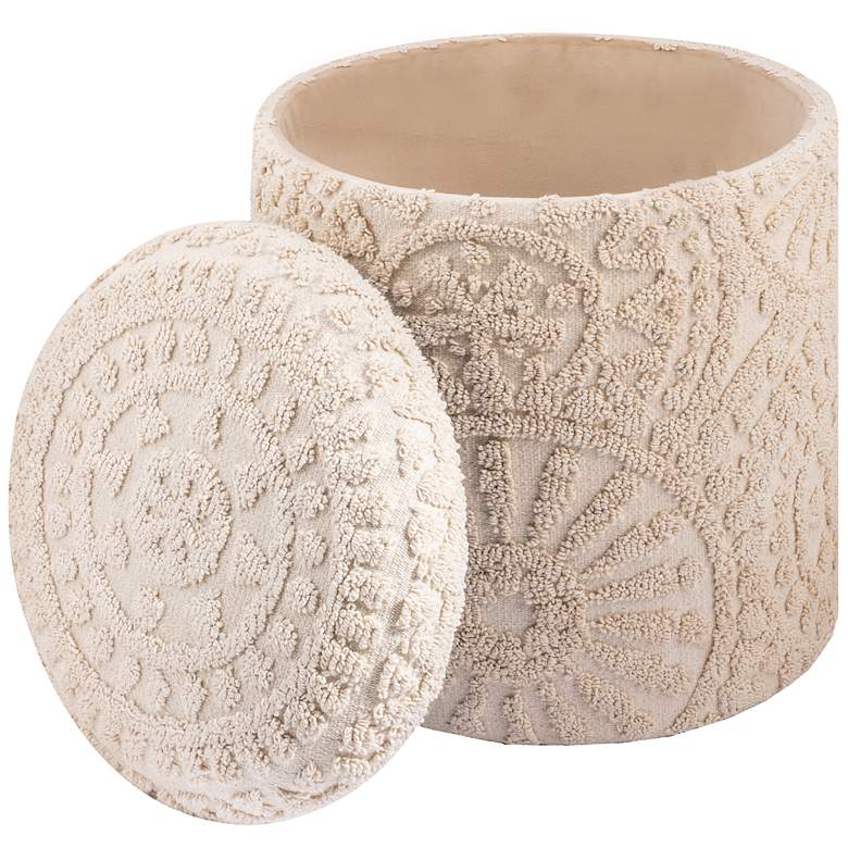Image 4 Handwoven Helios Cream Sunburst Storage Ottoman more views