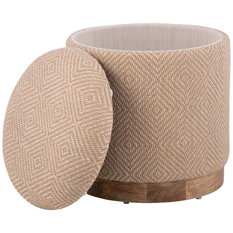 Image 3 Handwoven Hesperus Diamond Jute Wood Base Storage Ottoman more views