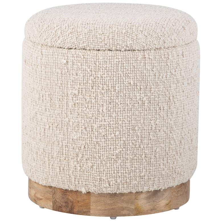 Image 1 Handwoven Hestia Round Wood Base Storage Ottoman