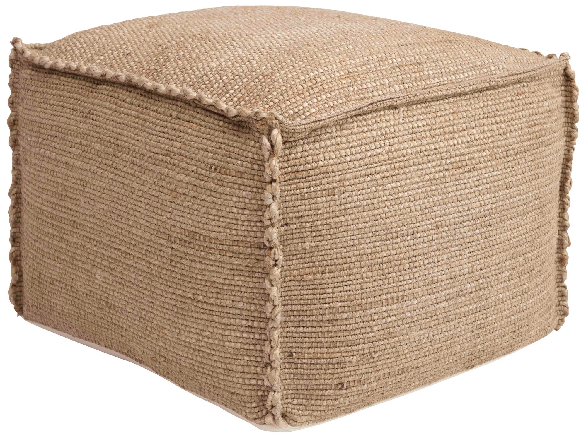 Handwoven Jute Pouf with Flanged Edges, Natural