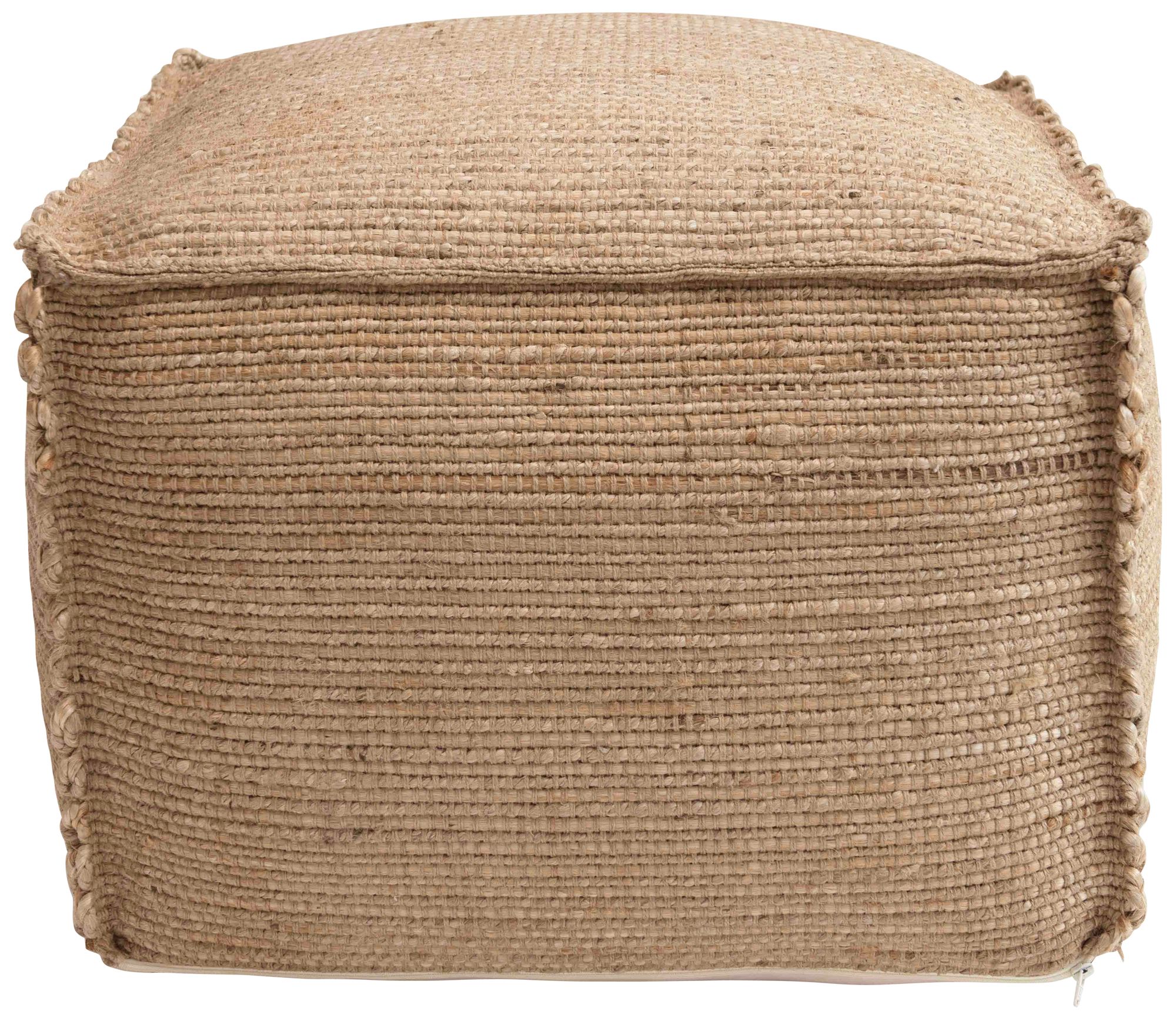 Handwoven Jute Pouf with Flanged Edges, Natural