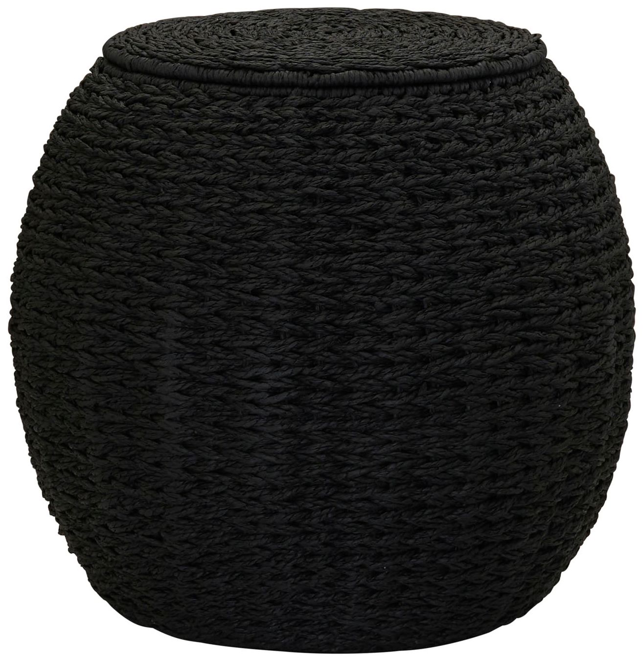 Image 2 Handwoven Paper Rope Barrel Wicker Storage Basket Side Table, Black