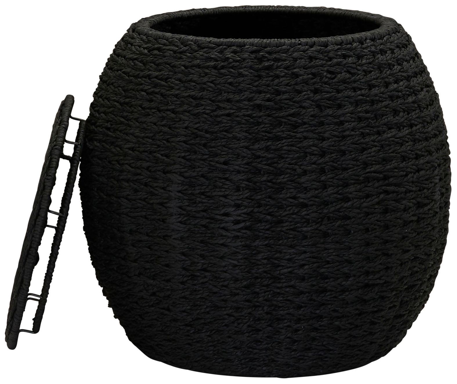 Image 7 Handwoven Paper Rope Barrel Wicker Storage Basket Side Table, Black more views
