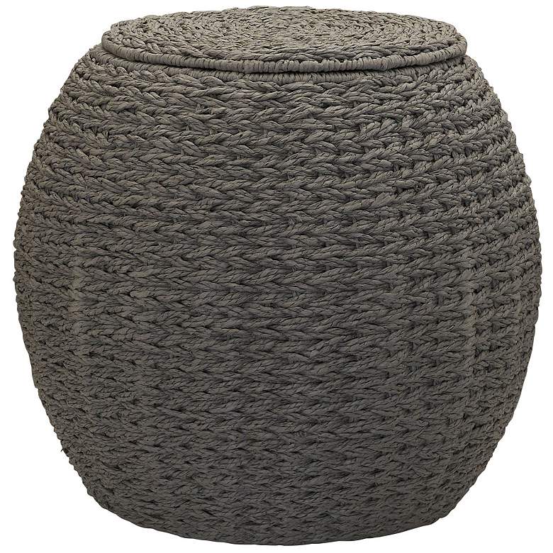 Image 2 Handwoven Paper Rope Barrel Wicker Storage Basket Side Table, Gray