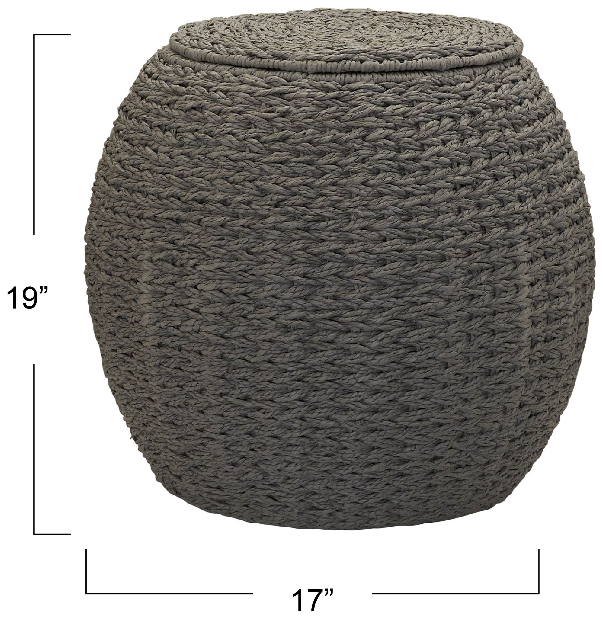 Image 3 Handwoven Paper Rope Barrel Wicker Storage Basket Side Table, Gray more views