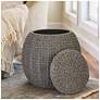 4_Handwoven Paper Rope Barrel Wicker Storage Basket Side Table, Gray more views