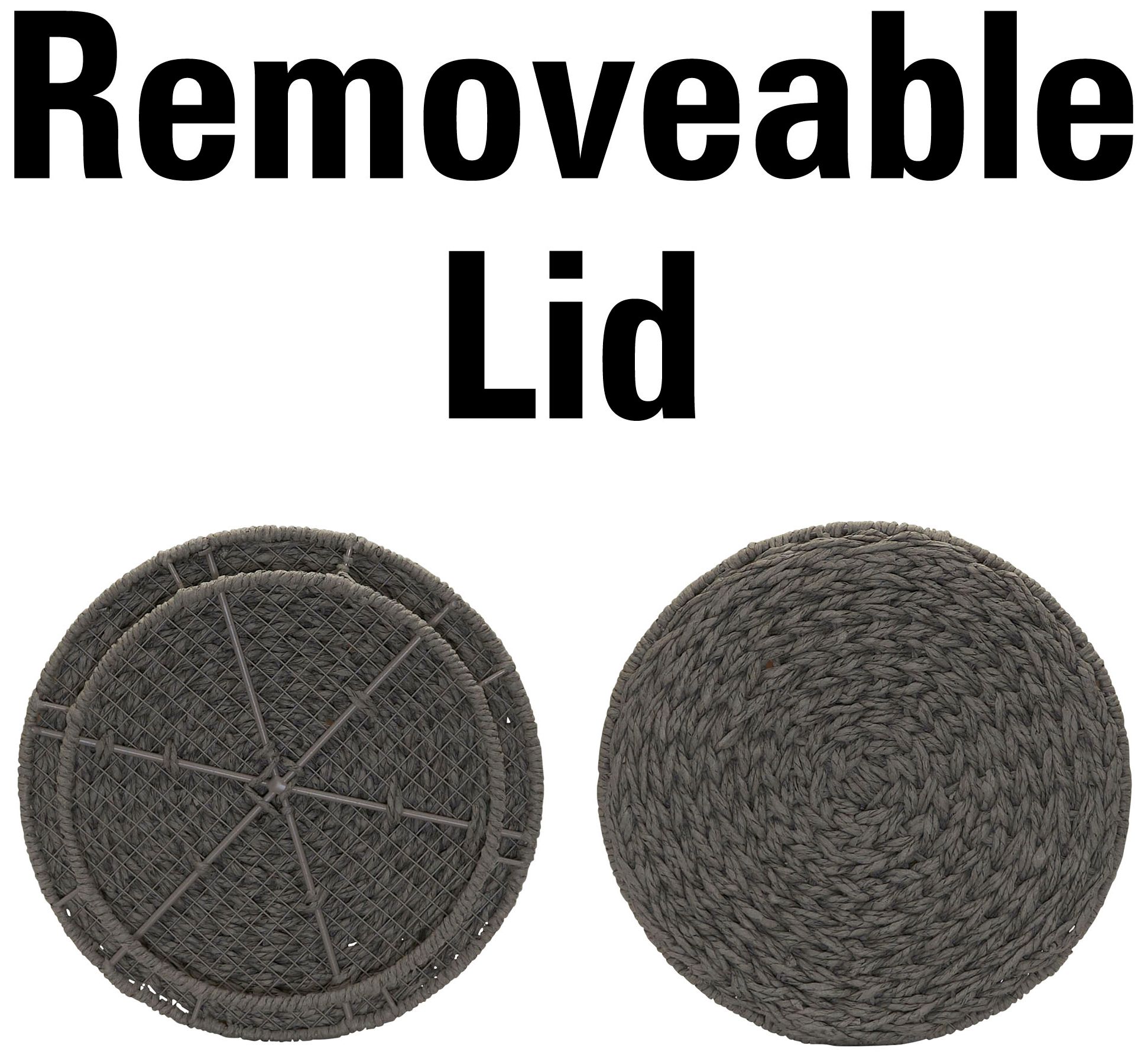 Image 5 Handwoven Paper Rope Barrel Wicker Storage Basket Side Table, Gray more views