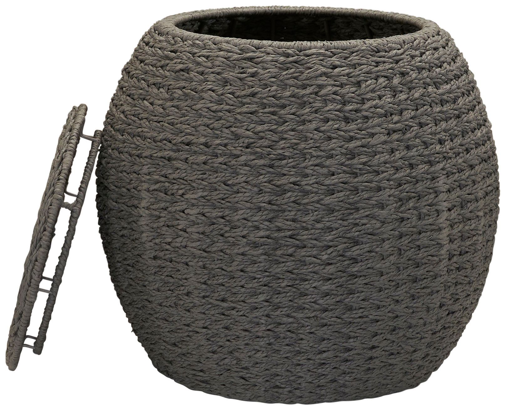 Image 7 Handwoven Paper Rope Barrel Wicker Storage Basket Side Table, Gray more views