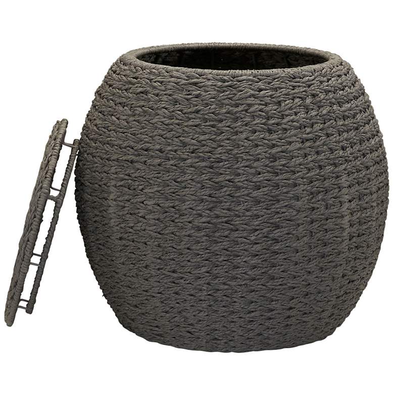 Image 7 Handwoven Paper Rope Barrel Wicker Storage Basket Side Table, Gray more views