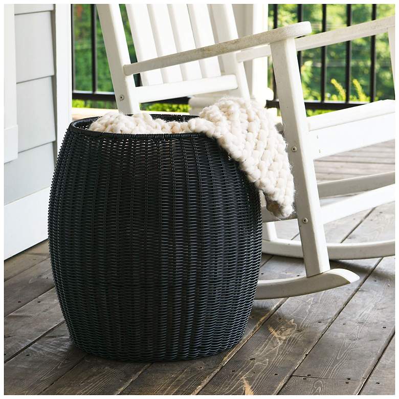 Image 1 Handwoven Resin Barrel Side Table, Black