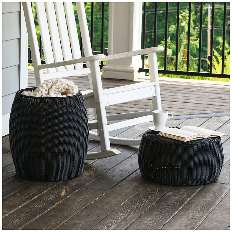 Image 3 Handwoven Resin Barrel Side Table, Black more views