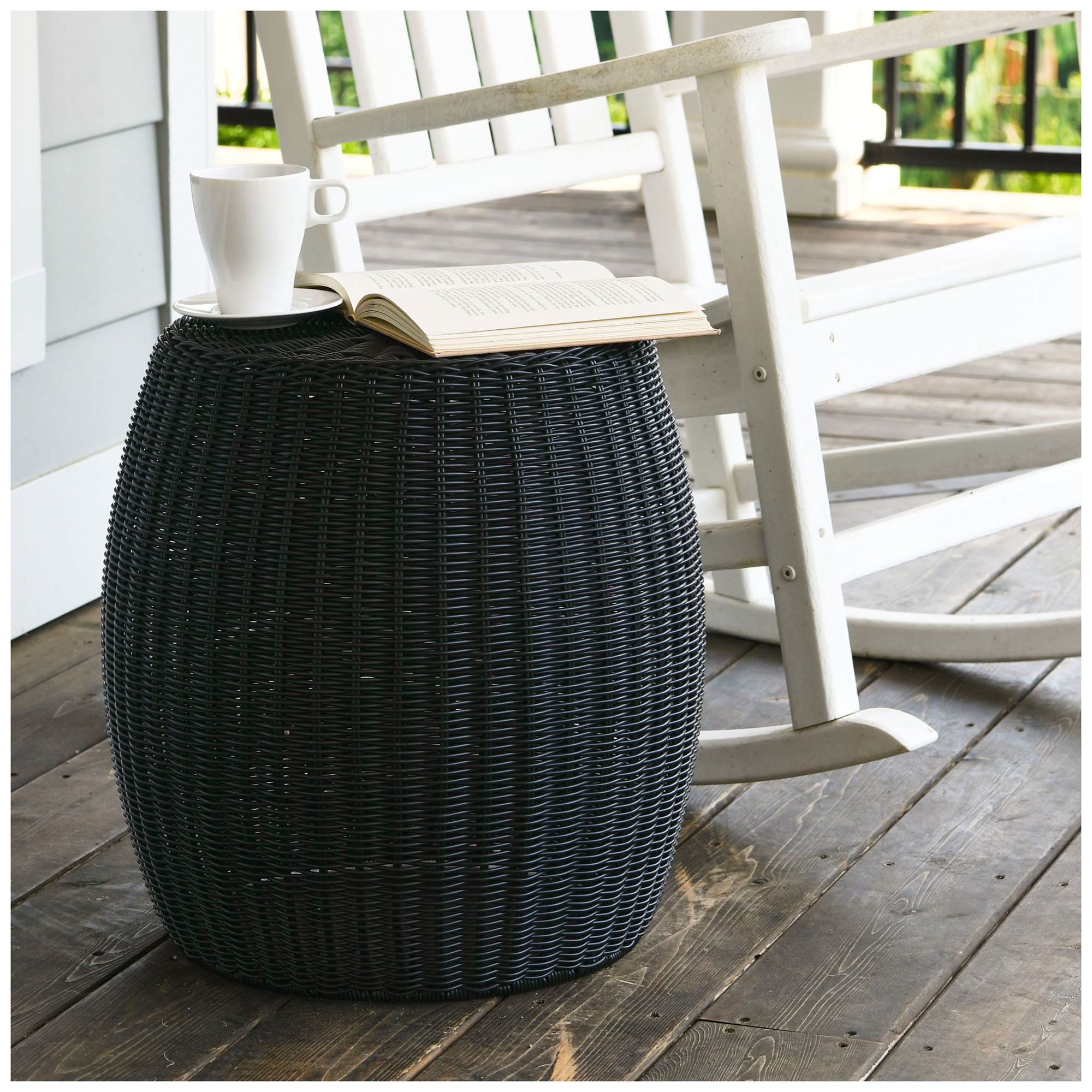 Image 5 Handwoven Resin Barrel Side Table, Black more views