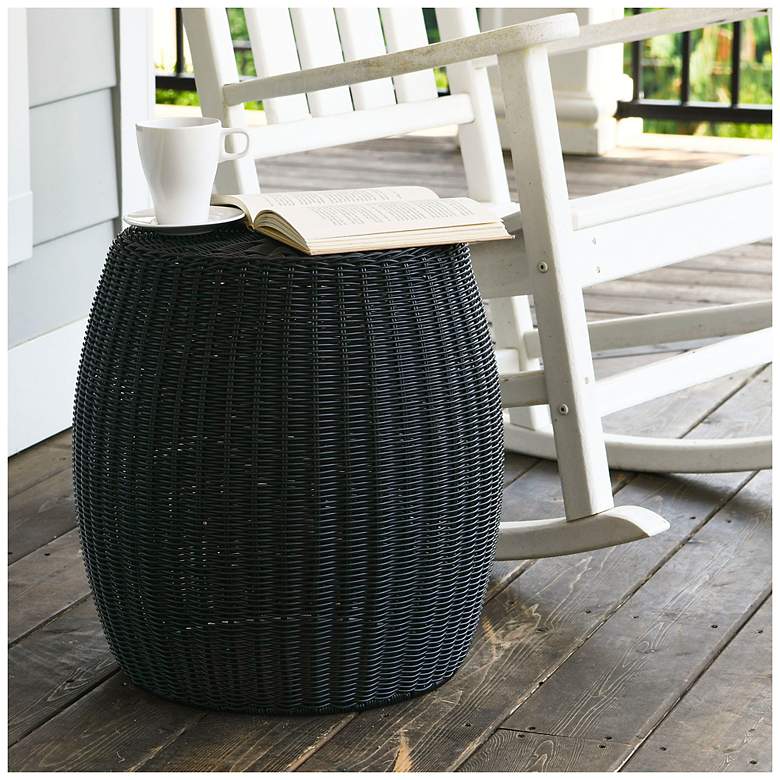 Image 5 Handwoven Resin Barrel Side Table, Black more views