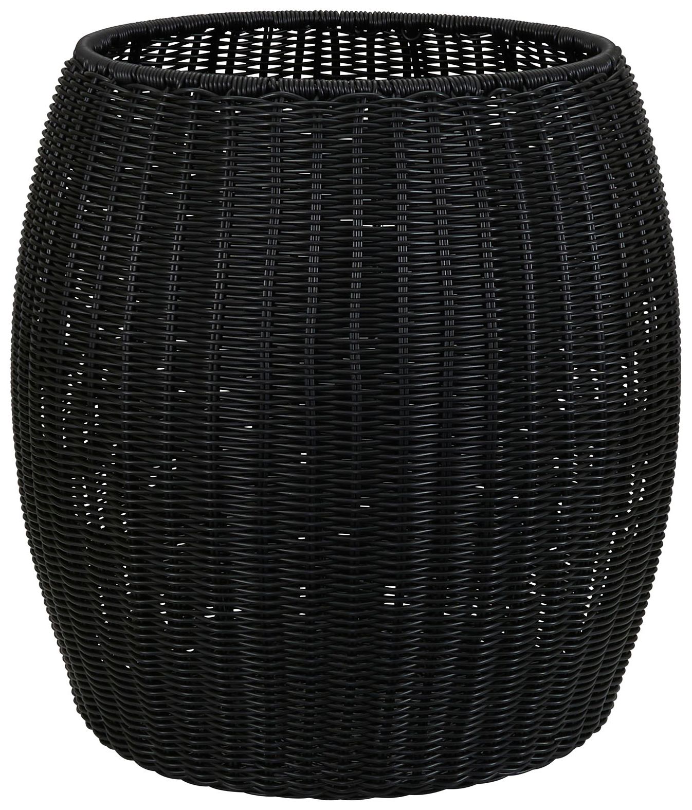 Handwoven Resin Barrel Side Table, Black
