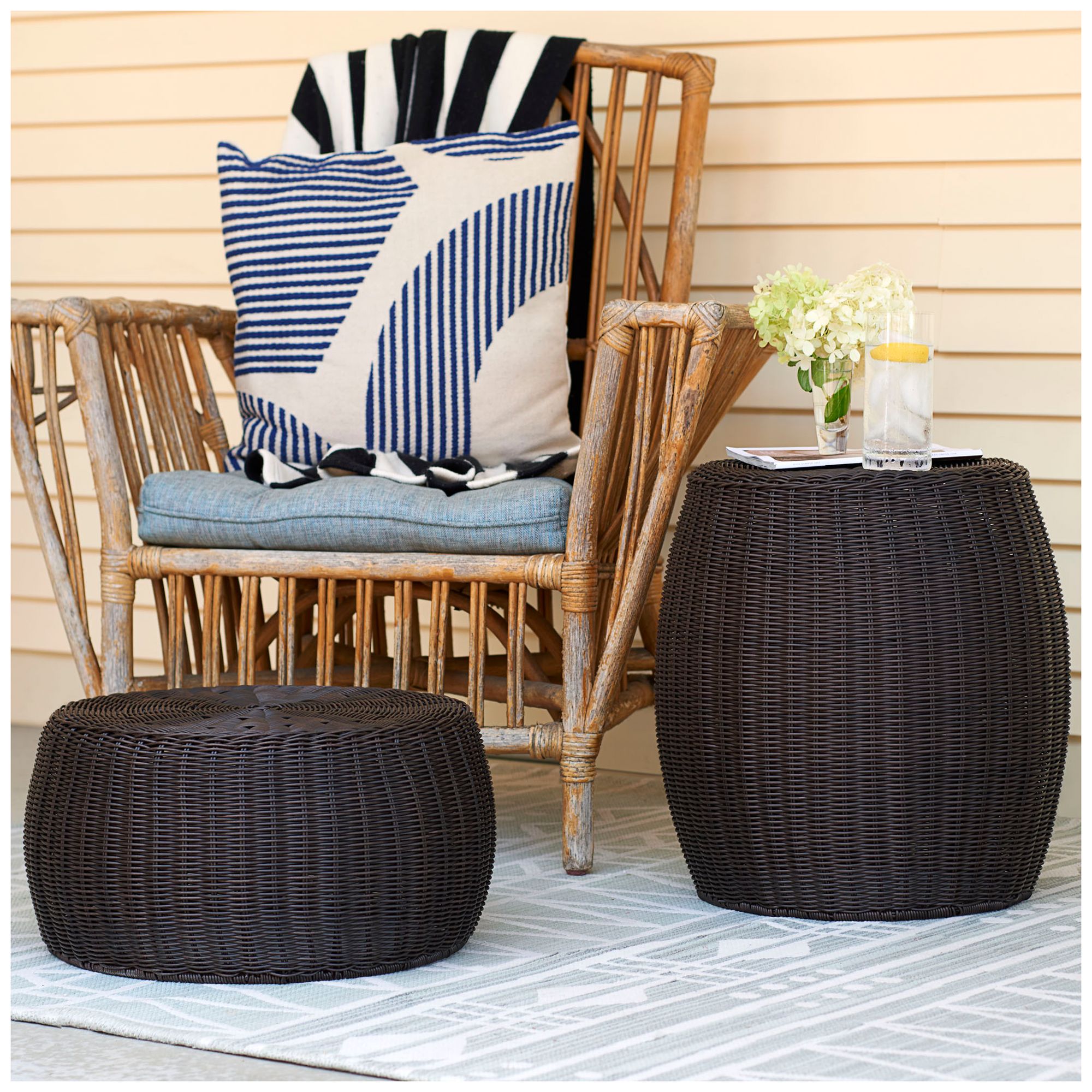 Image 4 Handwoven Resin Barrel Side Table, Brown more views