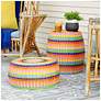 Handwoven Resin Barrel Side Table, Multicolor