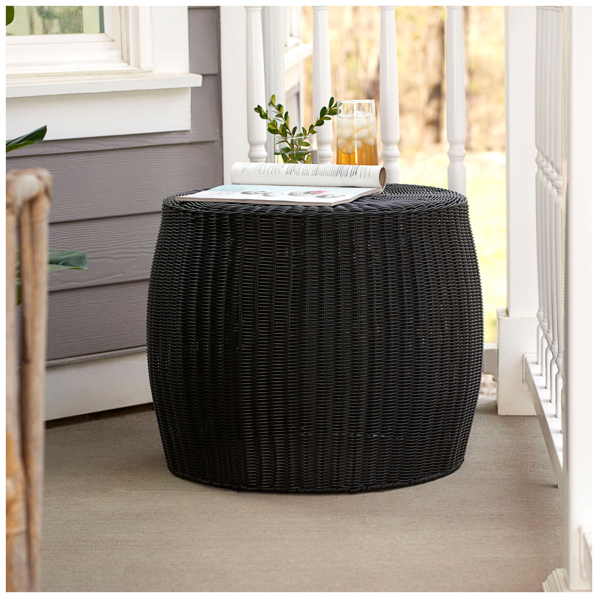 Image 5 Handwoven Resin Barrel Side Table Storage Container, Black more views