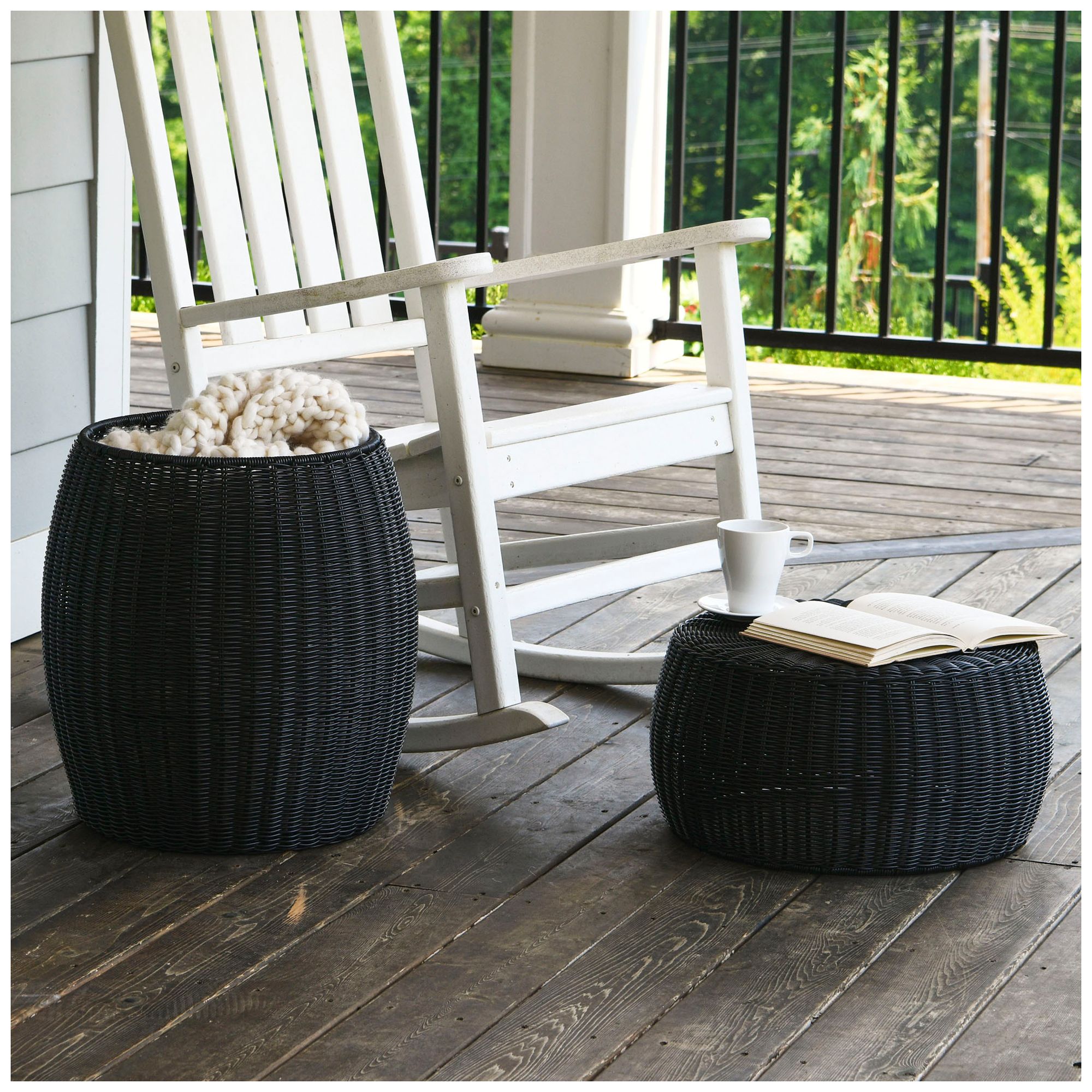 Image 3 Handwoven Resin Storage Stool Ottoman, Black more views
