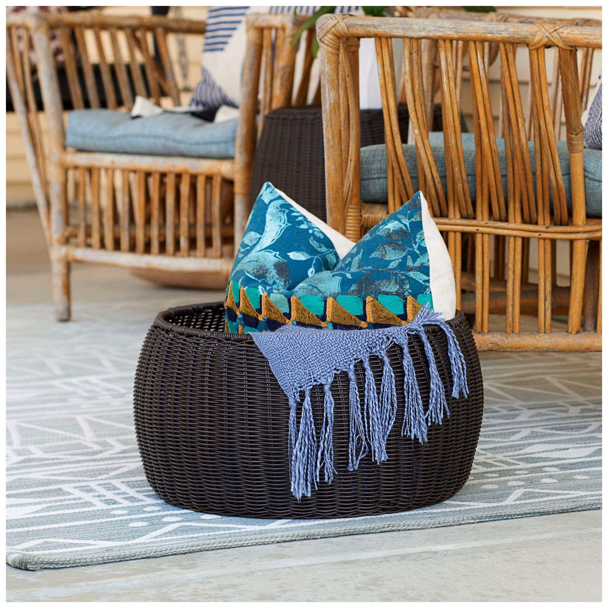 Image 4 Handwoven Resin Storage Stool Ottoman, Brown more views