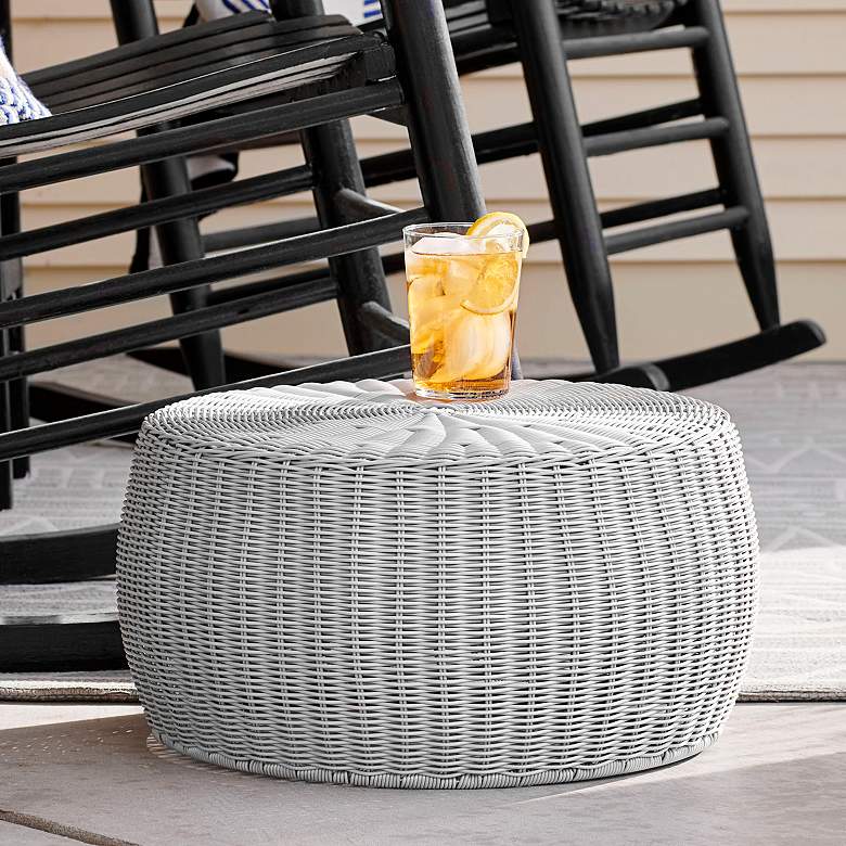 Image 1 Handwoven Resin Storage Stool Ottoman, Gray