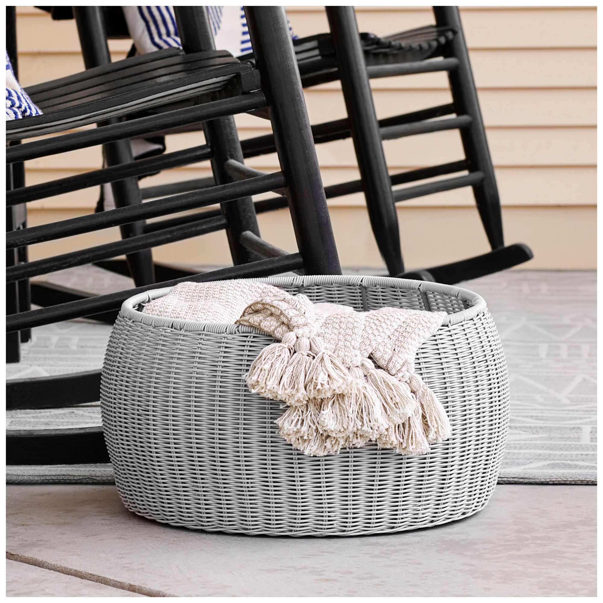 Image 4 Handwoven Resin Storage Stool Ottoman, Gray more views