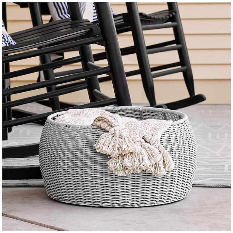 Image 4 Handwoven Resin Storage Stool Ottoman, Gray more views