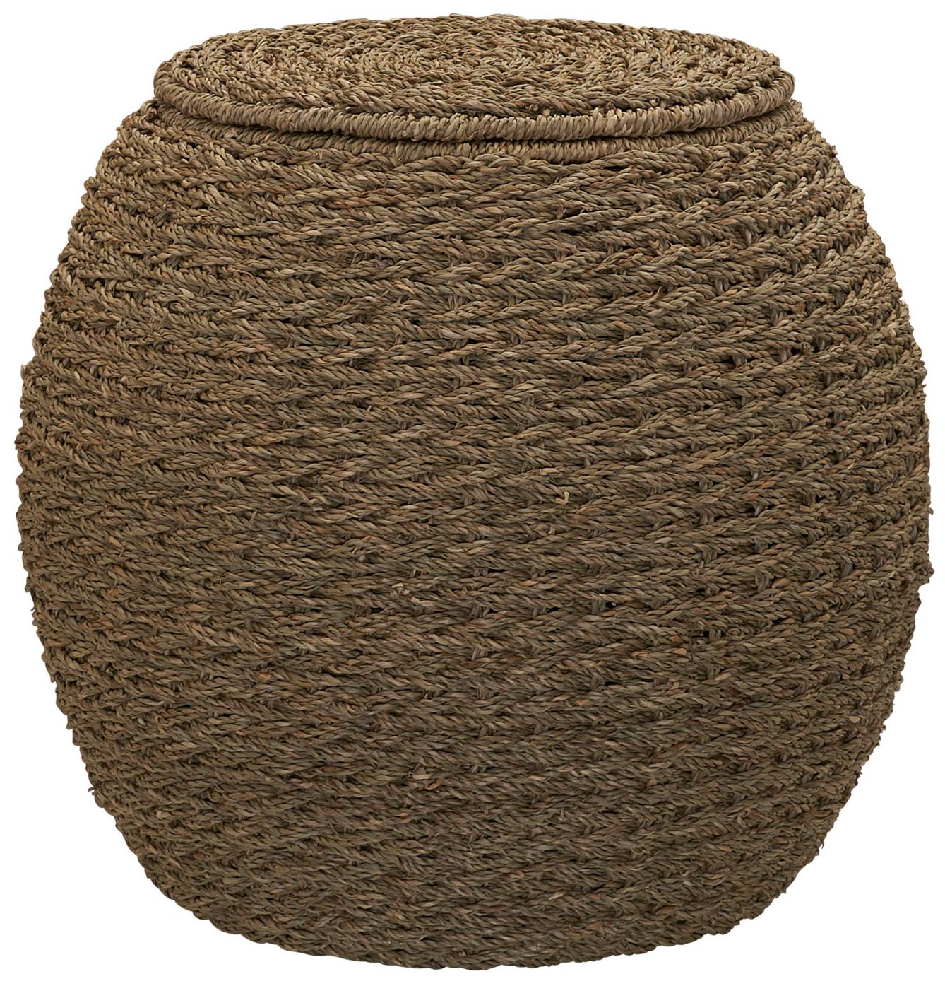 Image 2 Handwoven Seagrass Barrel Wicker Storage Basket Side Table, Natural