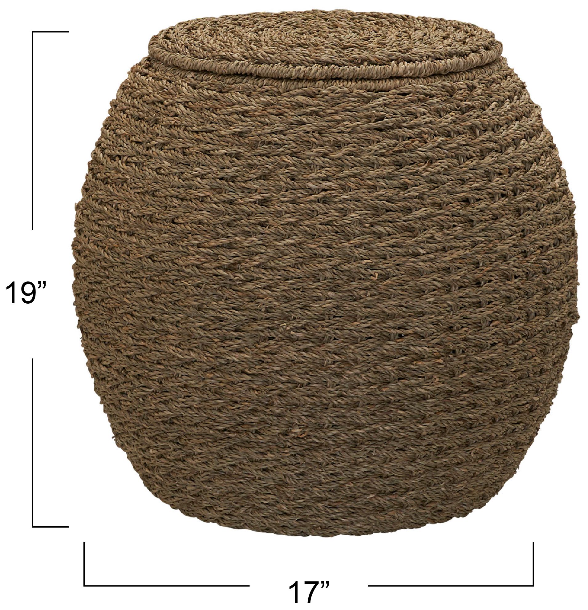 Image 3 Handwoven Seagrass Barrel Wicker Storage Basket Side Table, Natural more views