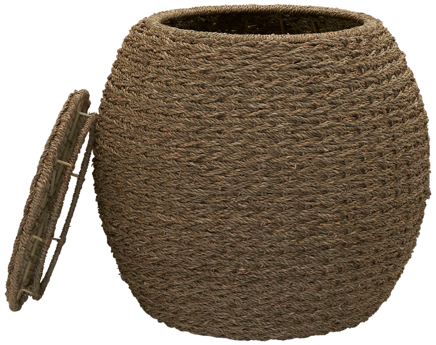 Image 7 Handwoven Seagrass Barrel Wicker Storage Basket Side Table, Natural more views