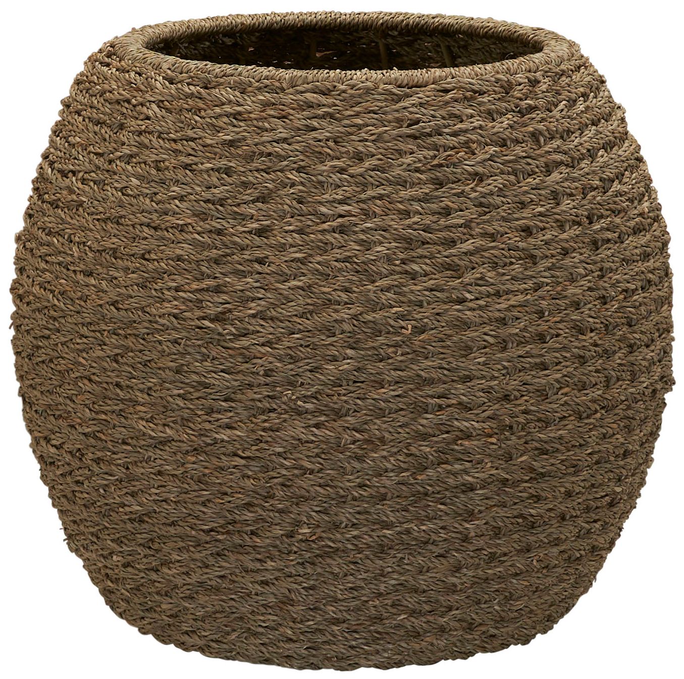 Handwoven Seagrass Barrel Wicker Storage Basket Side Table, Natural