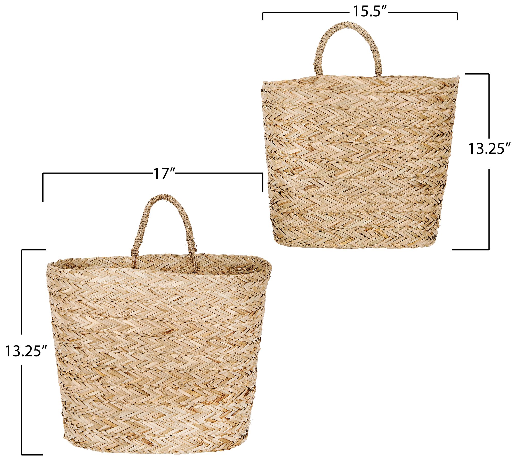 Image 3 Handwoven Seagrass Wall Mount Baskets with Handles, Natural, Set of 2 more views