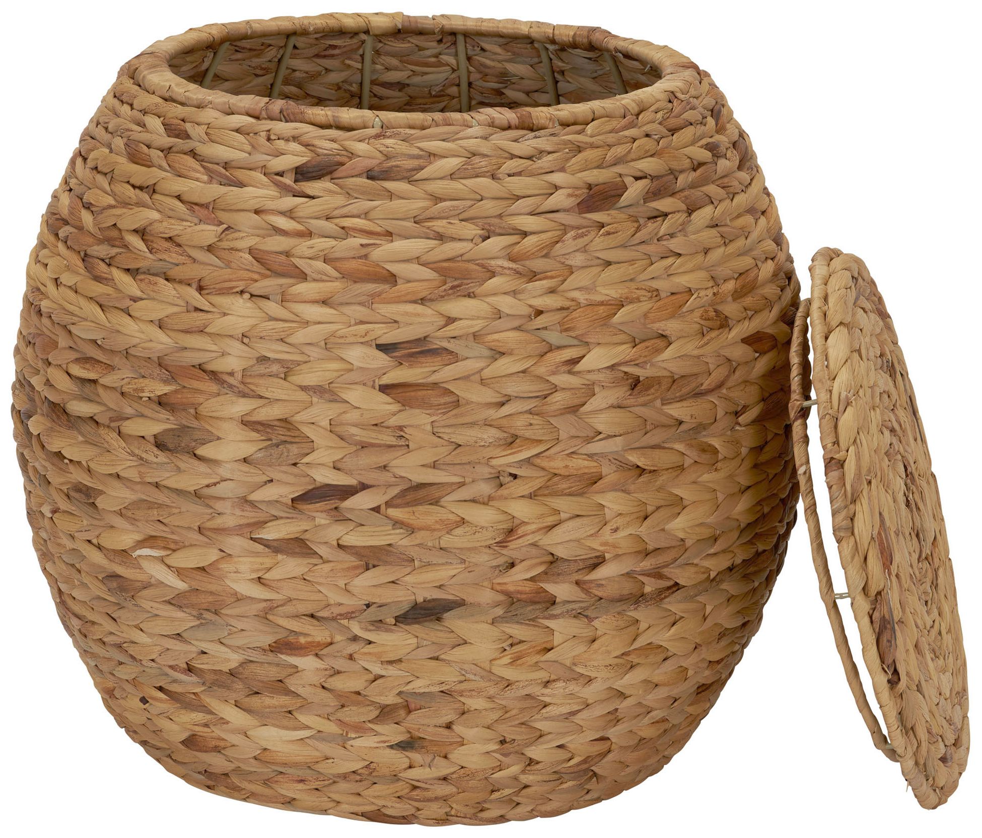 Image 6 Handwoven Water Hyacinth Barrel Wicker Storage Basket Side Table, Natural more views