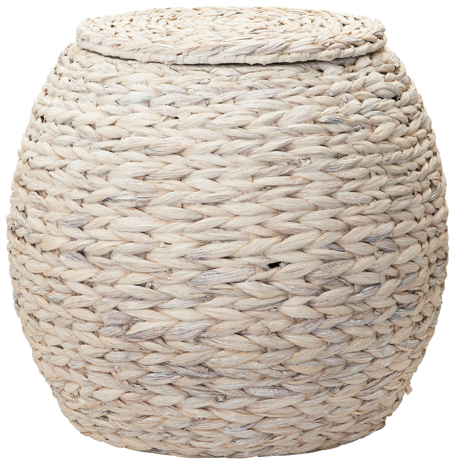 Image 2 Handwoven Water Hyacinth Wicker Basket Side Table, Cream Finish