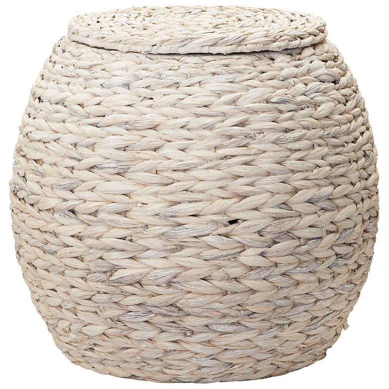 Image 2 Handwoven Water Hyacinth Wicker Basket Side Table, Cream Finish