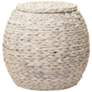 2_Handwoven Water Hyacinth Wicker Basket Side Table, Cream Finish