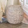 1_Handwoven Water Hyacinth Wicker Basket Side Table, Cream Finish