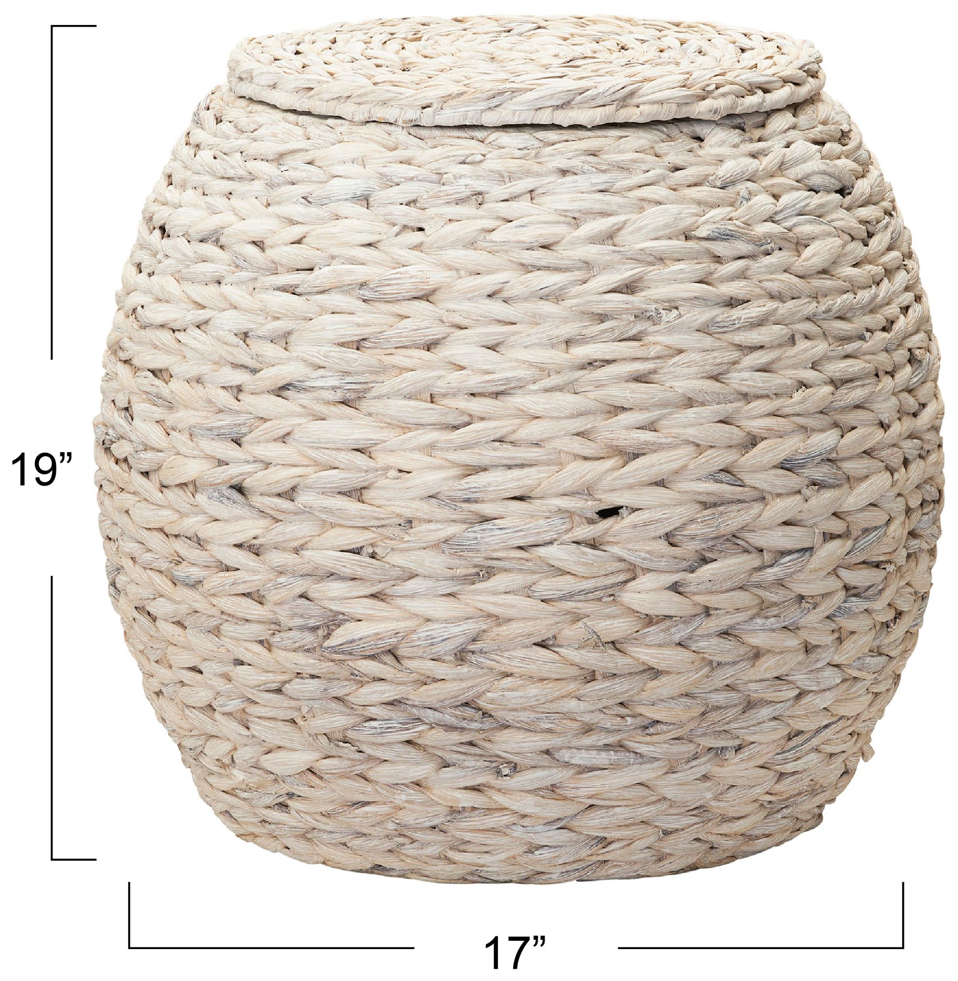 Image 3 Handwoven Water Hyacinth Wicker Basket Side Table, Cream Finish more views