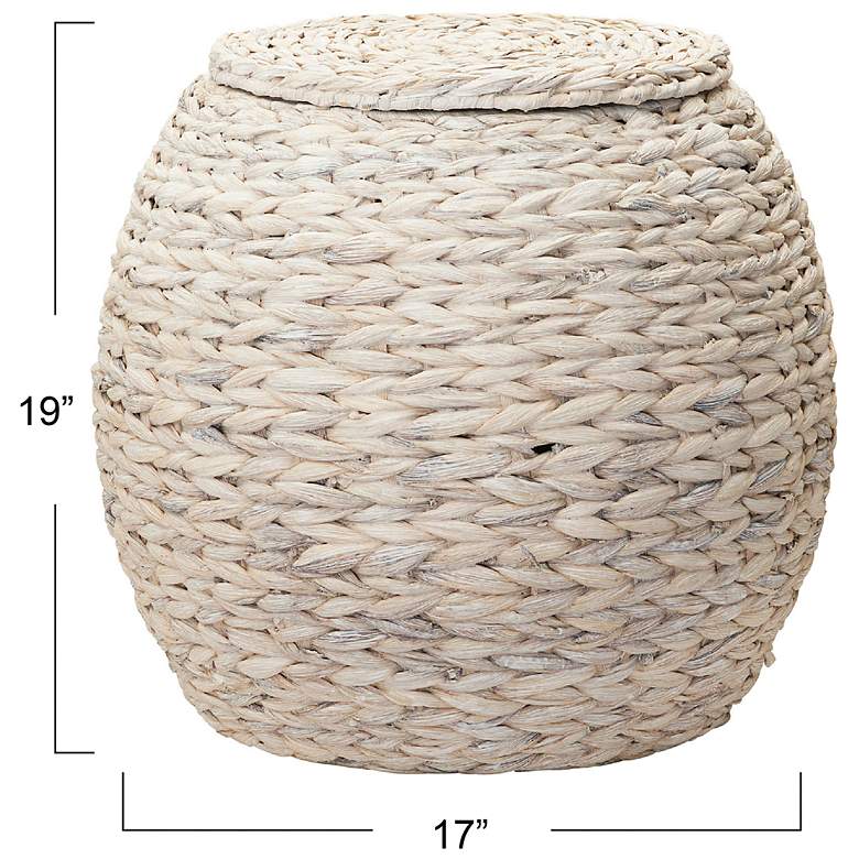 Image 3 Handwoven Water Hyacinth Wicker Basket Side Table, Cream Finish more views