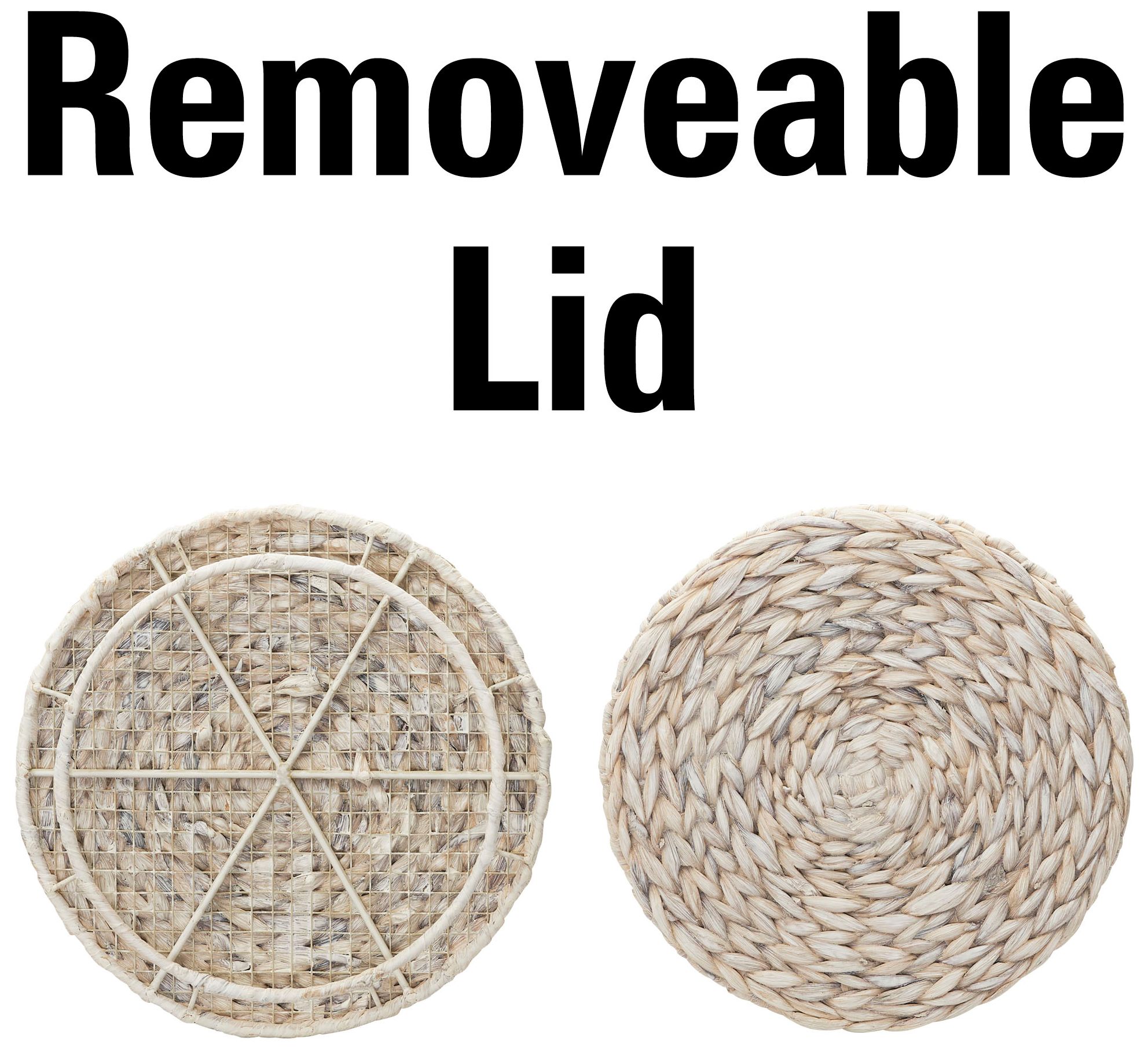 Image 6 Handwoven Water Hyacinth Wicker Basket Side Table, Cream Finish more views