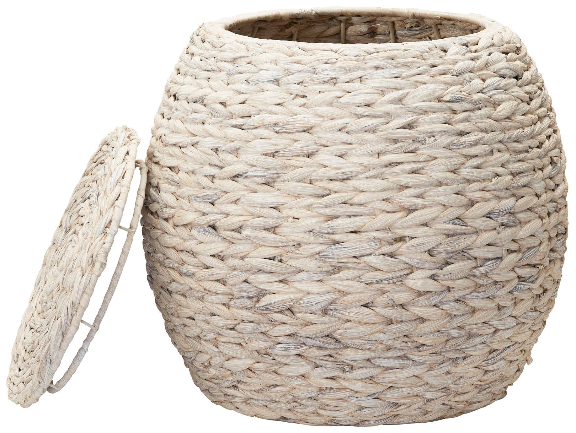 Image 7 Handwoven Water Hyacinth Wicker Basket Side Table, Cream Finish more views