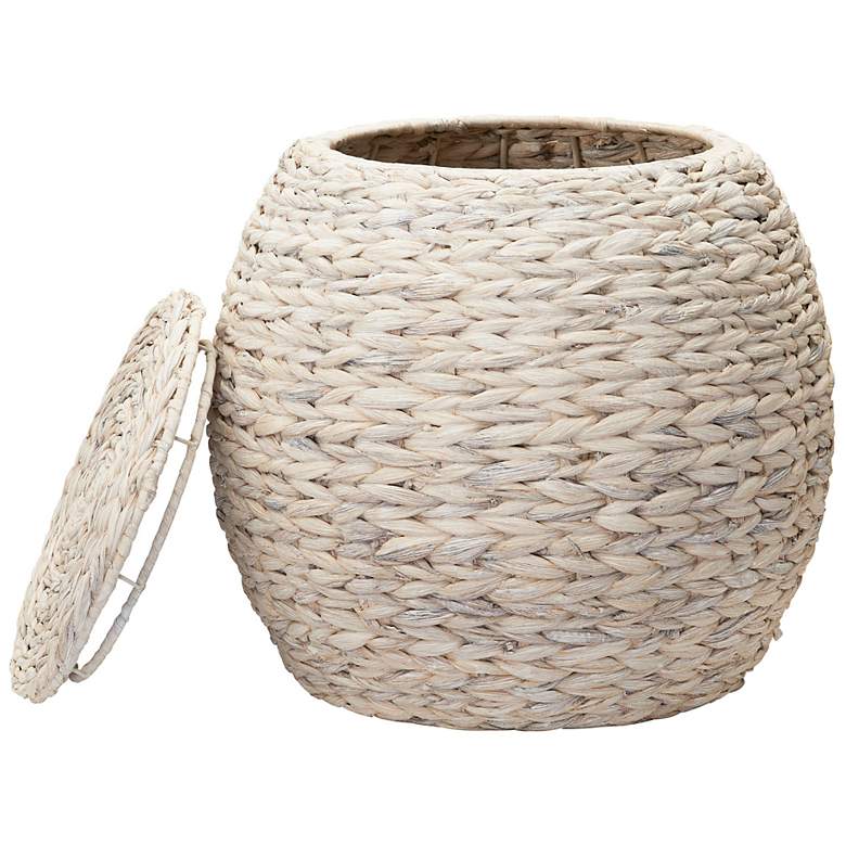 Image 7 Handwoven Water Hyacinth Wicker Basket Side Table, Cream Finish more views