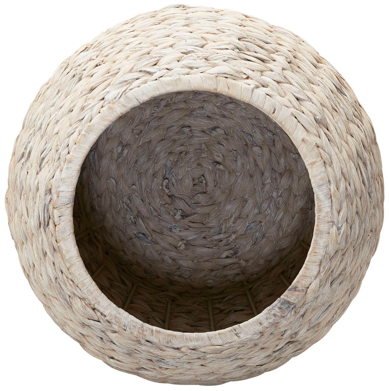 Handwoven Water Hyacinth Wicker Basket Side Table, Cream Finish