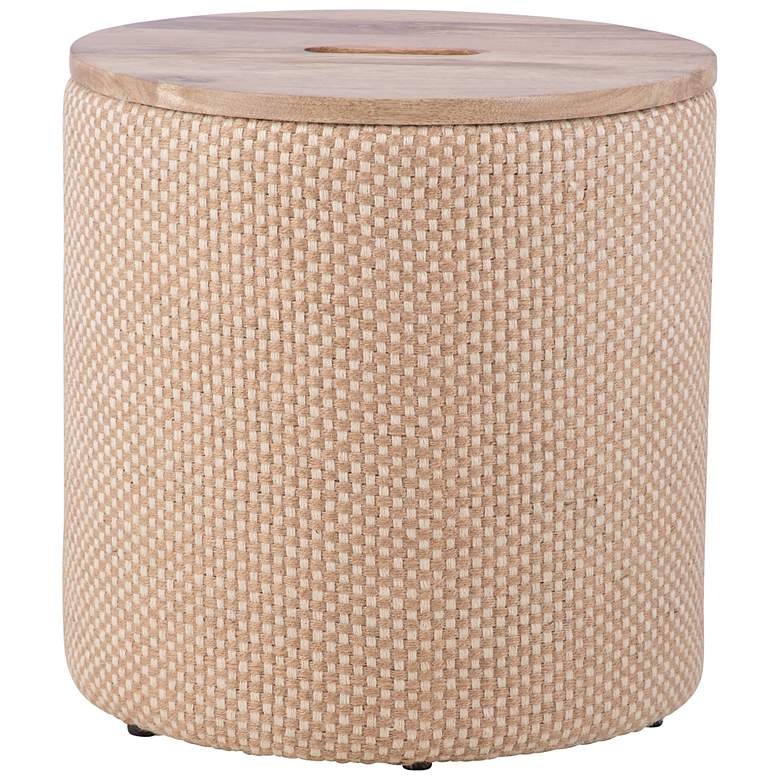 Image 2 Handwoven Zeus Jute Check Wood Top Storage Ottoman more views