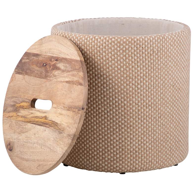 Image 3 Handwoven Zeus Jute Check Wood Top Storage Ottoman more views