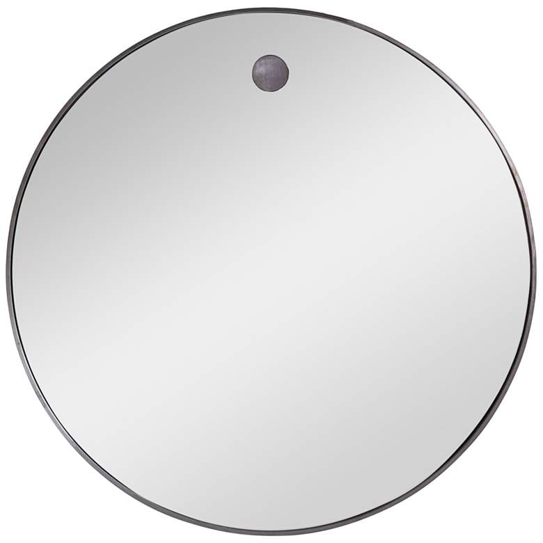 Image 1 Hanging Circular Blackened Steel Metal 36 inch Round Wall Mirror