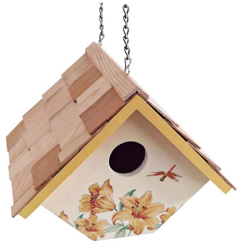 Image 1 Hanging Lily and Cream  Wren Birdhouse