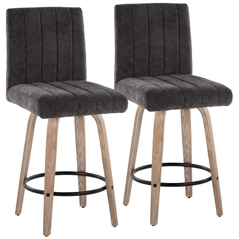 Image 1 Hank Counter Stool Whitewashed Wood Black Fabric by LumiSource Pair
